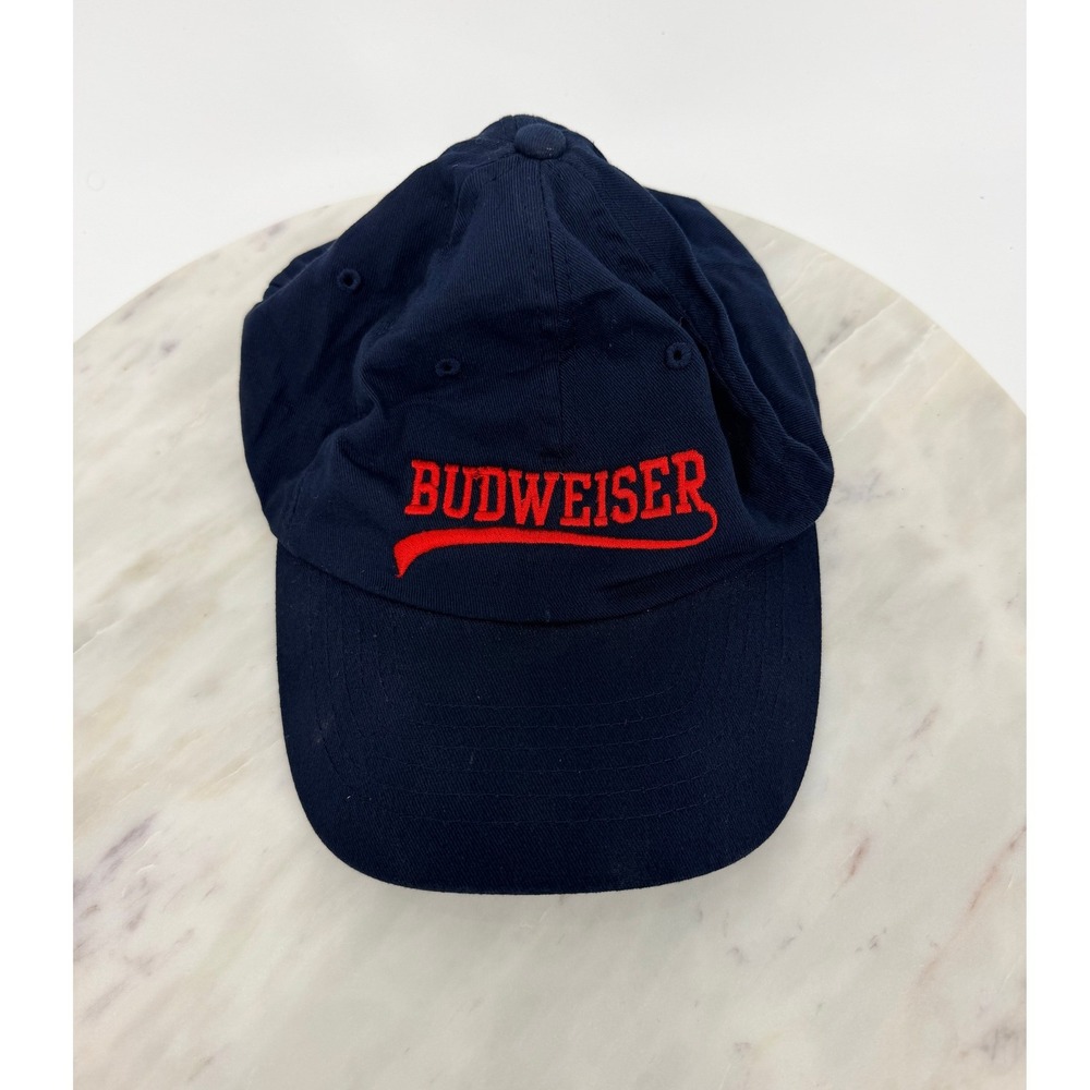Budweiser Navy Blue Cotton Baseball Cap Red Embroidered Logo Adjustable Hat
